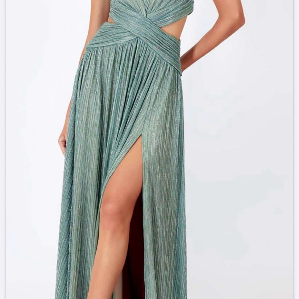 PatBO Lurex Plunge Maxi Dress Sea Green Size 2